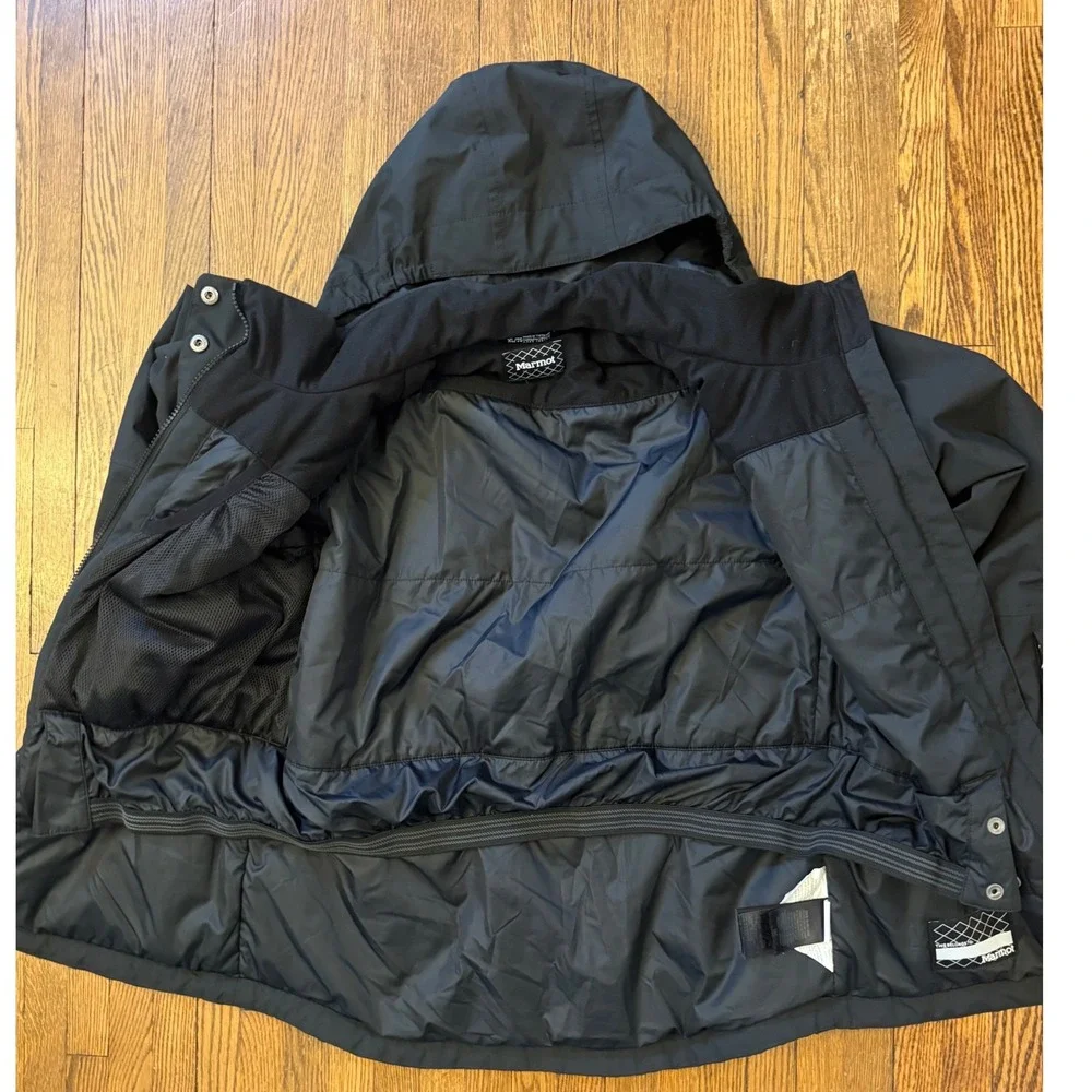 Marmot Kids XL Black Hooded Ski Jacket Waterproof Winter Coat with Powder Skirt